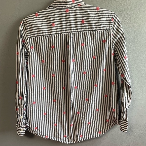 Gap popover half button placket embroidered stripes shirt. Size XS Petite. - Picture 3 of 9